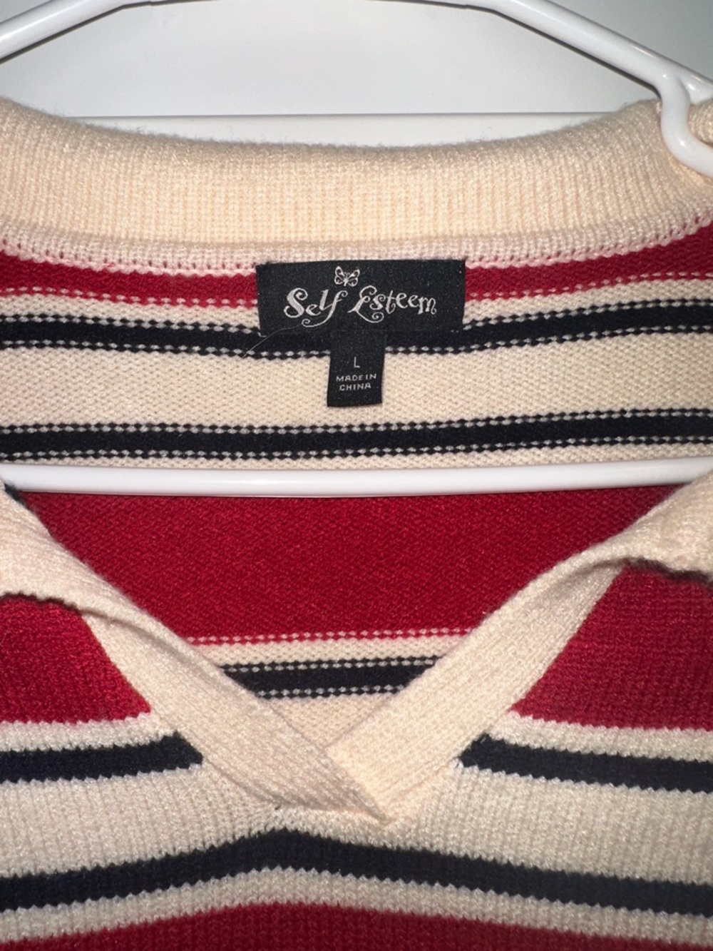 Red & Cream Striped Collared Sweater - Picture 2 of 2